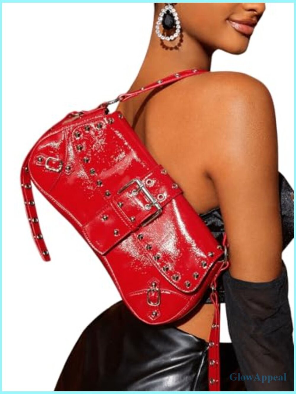Studded Punk Leather Shoulder Bag Hobo Purse One Size - Picture 5 of 7